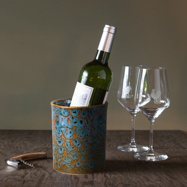Utensil Jar and Wine Chiller in Marbled Turquoise