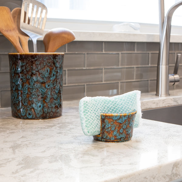 Sponge Holder in Marbled Turquoise