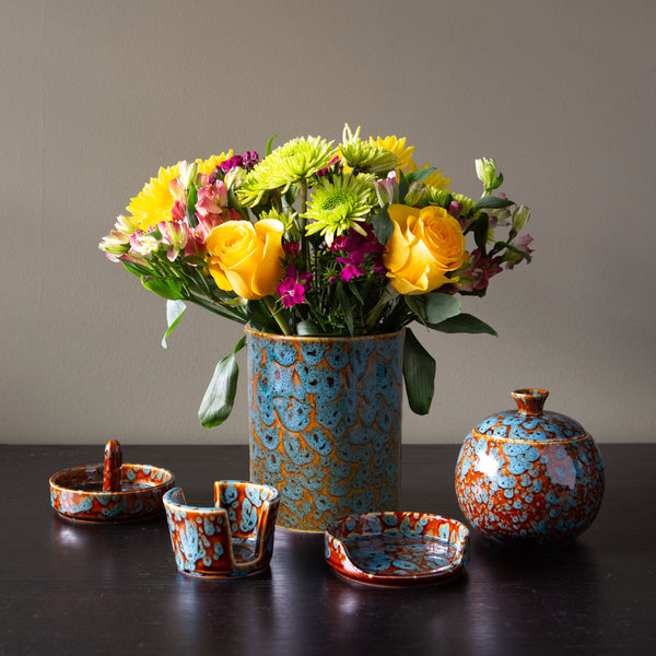 Utensil Jar and Wine Chiller in Marbled Turquoise