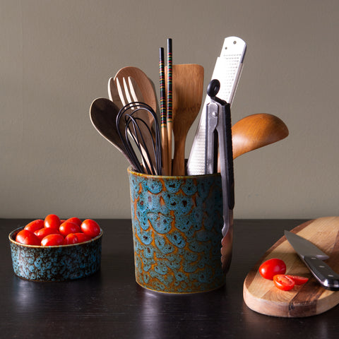 Utensil Jar and Wine Chiller in Marbled Turquoise