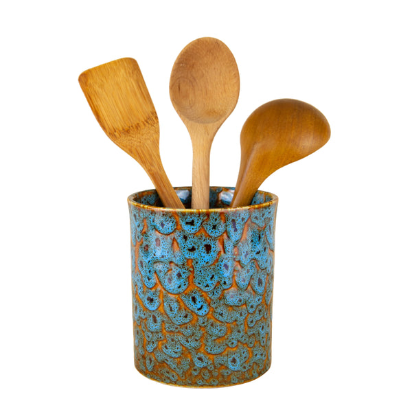 Utensil Jar and Wine Chiller in Marbled Turquoise